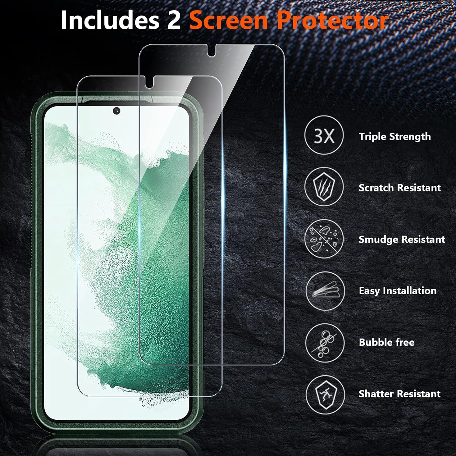 SPIDERCASE for Samsung Galaxy S22 Case, [10 FT Military Grade Drop Protection] Non-Slip [2 Pack] Tempered Glass Screen Protector+Camera Lens Protector Heavy Duty Shockproof Case,Midnight Green  SPIDERCASE   