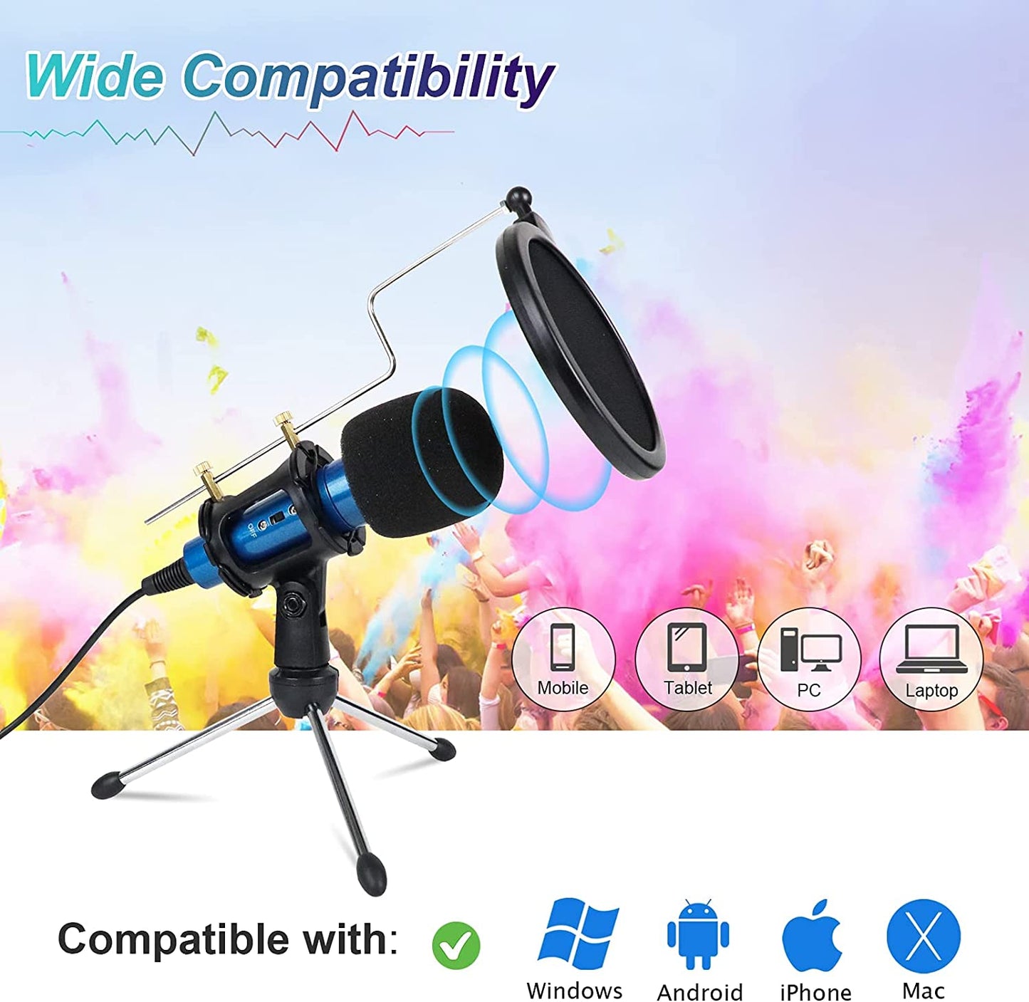 3.5Mm Condenser Microphone,Msizoy Studio Recording Microphone W/Stand for Phone Computer PC MAC Laptop Windows Mini Mic for Youtube Podcast Singing Video Live Stream Conference Facebook Karaoke(Blue)  MSIZOY   