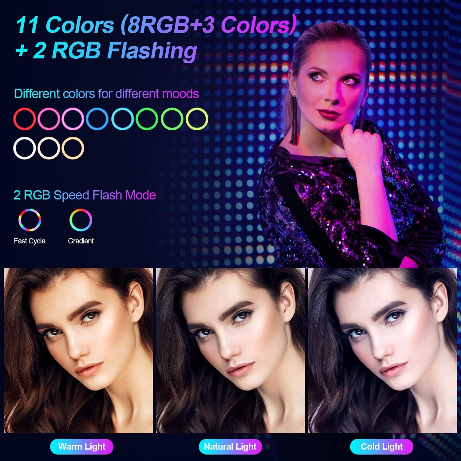 14" Ring Light with Tripod Stand & Phone Holder, Oldshark RGB Selfie Ring Light 15 Colors RGB LED Camera Ringlight for Livestream/Makeup/Youtube/Photography/ Tiktok  OldShark   