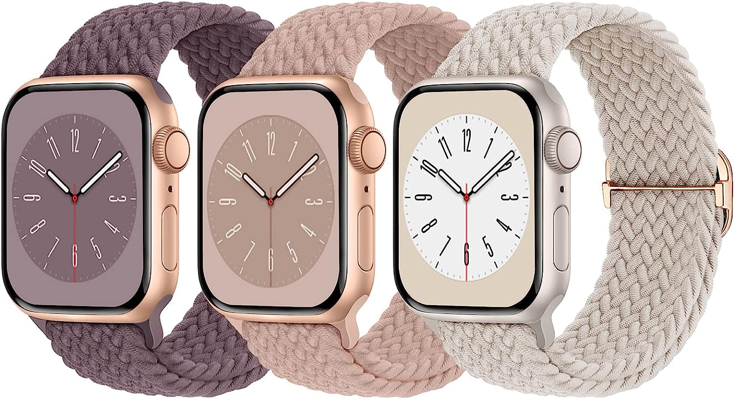 3 Pack Braided Solo Loop Compatible with Apple Watch Band 38Mm 40Mm 41Mm 42Mm 44Mm 45Mm 49Mm for Women Men, Stretchy Straps Elastic Sport Wristbands for Iwatch Series 8 7 6 5 4 3 2 1 SE Ultra  Butifacion Starlight/Nude Pink/Violet Smoke 38/40/41mm 