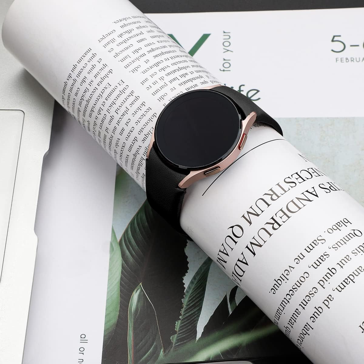 Genuine Leather Bands Compatible for Samsung Galaxy Watch 4 Band 40Mm 44Mm,20Mm Adjustable Sport Replacement Watch Band Straps for Galaxy Watch 4 Classic Band 42Mm 46Mm Women Men  通用   