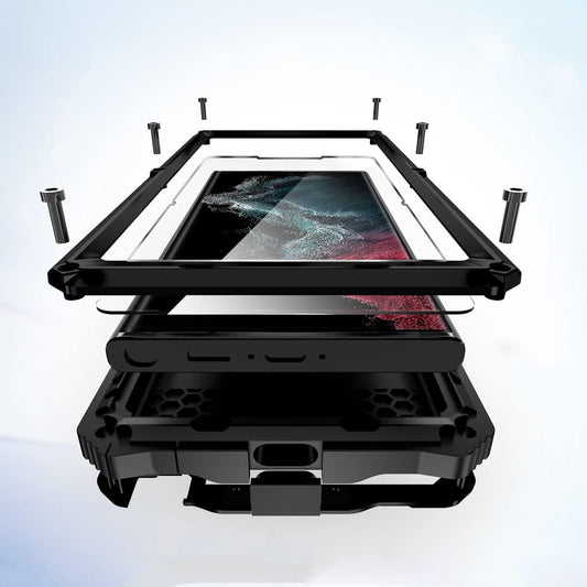 Lunivop for Samsung Galaxy S22 Ultra Case Metal Hard Armor Compatible with S22Ultra 5G Phone Cover Case Para Heavy Duty Screw Built in Glass Camera Screen Protector Metalicas Military Grade (Black)  Lunivop   