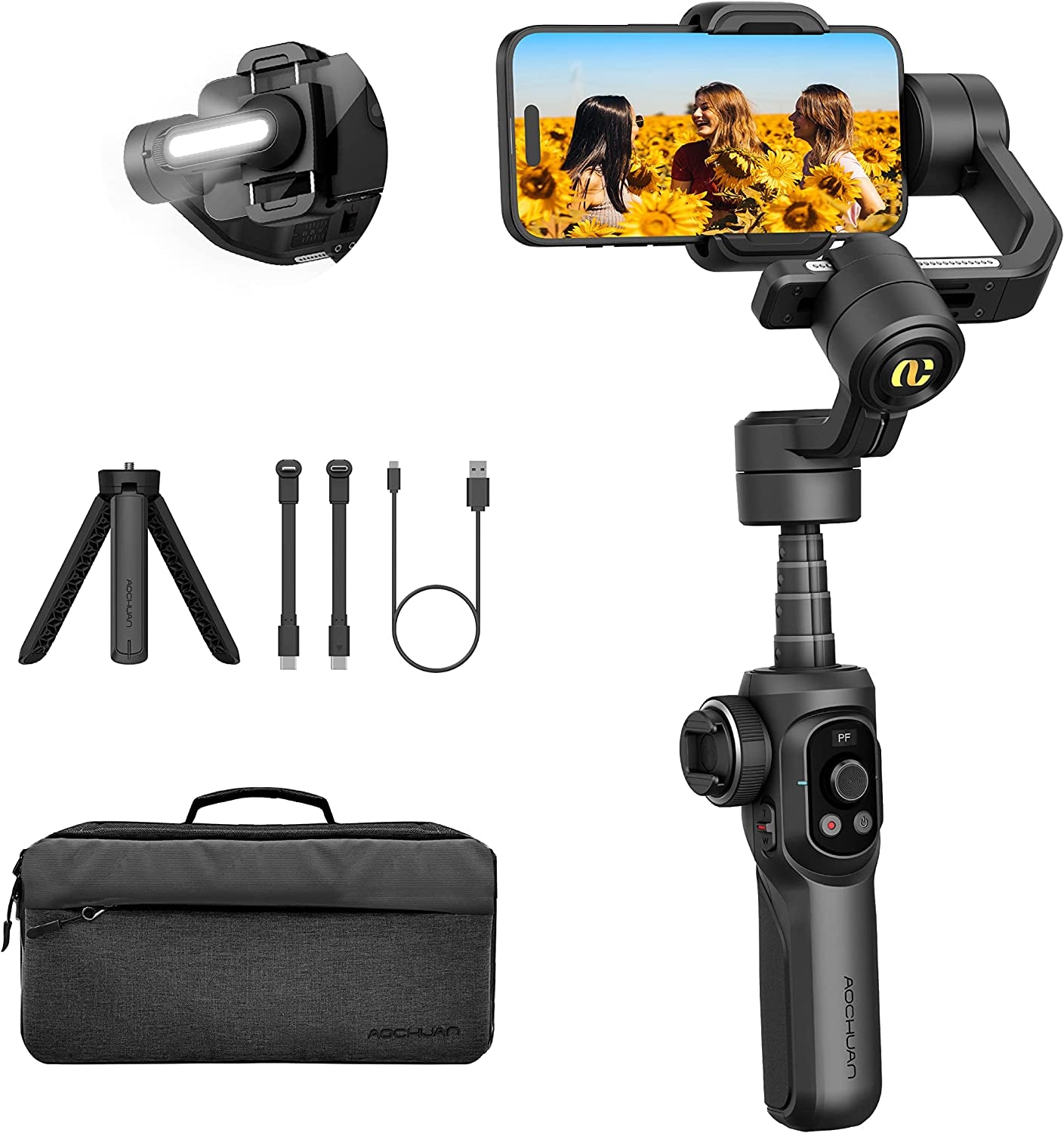 AOCHUAN Smart S2 Gimbal Stabilizer for Smartphone Professional Industry-Standard 3-Axis Phone Gimbal with Extendable Rod Microphone Fill Light Gimbal for Iphone and Android Vlogging Tiktok Youtube  AOCHUAN   