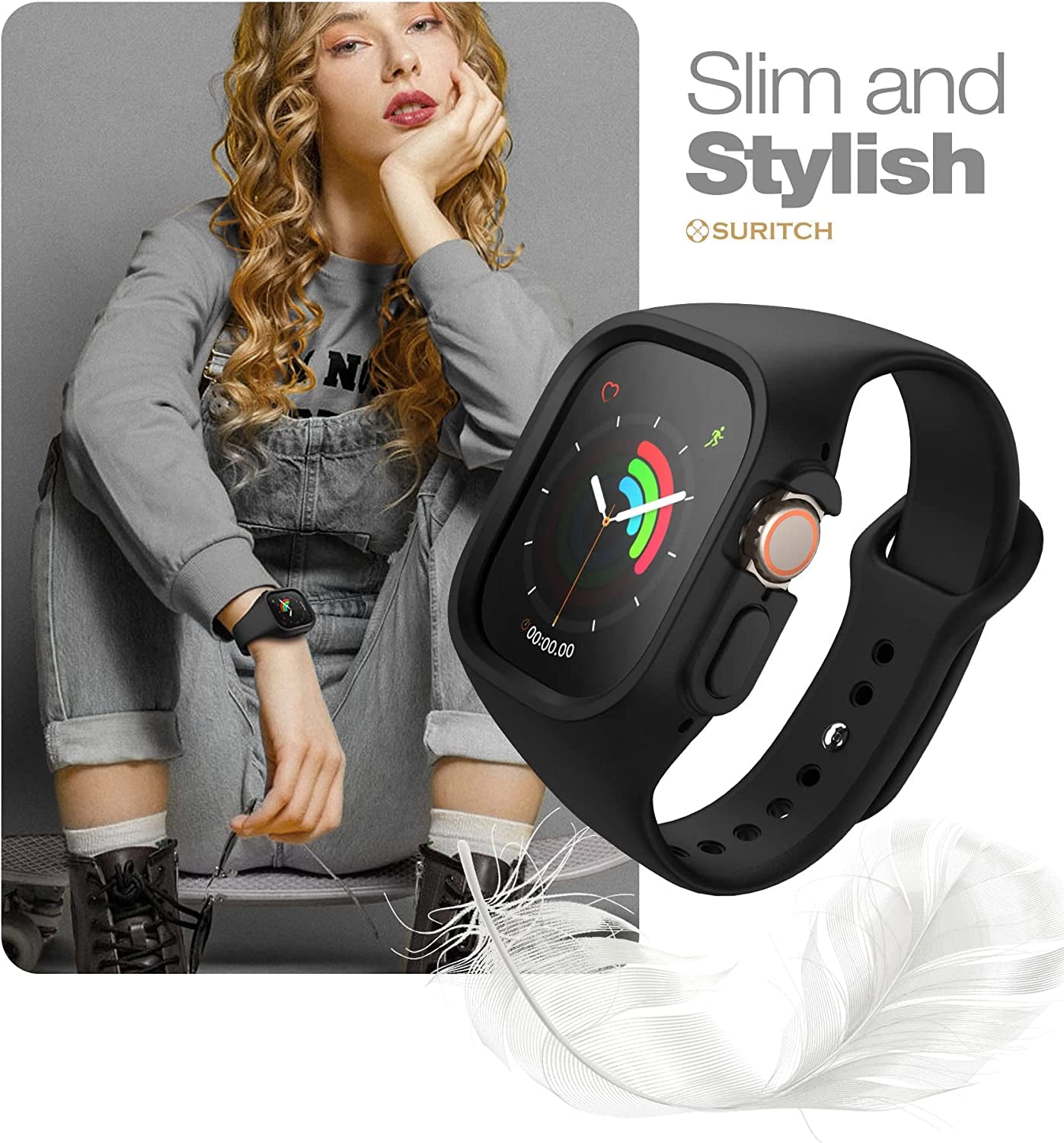 SURITCH Band Compatible with Apple Watch Ultra 49Mm, Soft Silicone Bumper Protective Case with Strap Bands for Apple Watch Ultra Band Men Women  SURITCH   