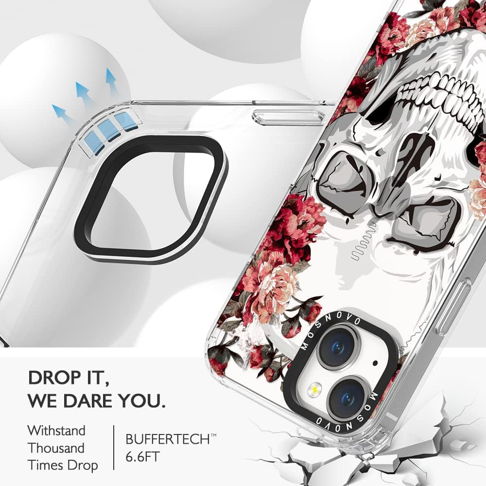 MOSNOVO Compatible with Iphone 14 plus Case, [Buffertech 6.6 Ft Drop Impact] [Anti Peel off Tech] Transparent Clear TPU Bumper Phone Case Cover with Floral Skull Designed for Iphone 14 plus 6.7"  MOSNOVO   