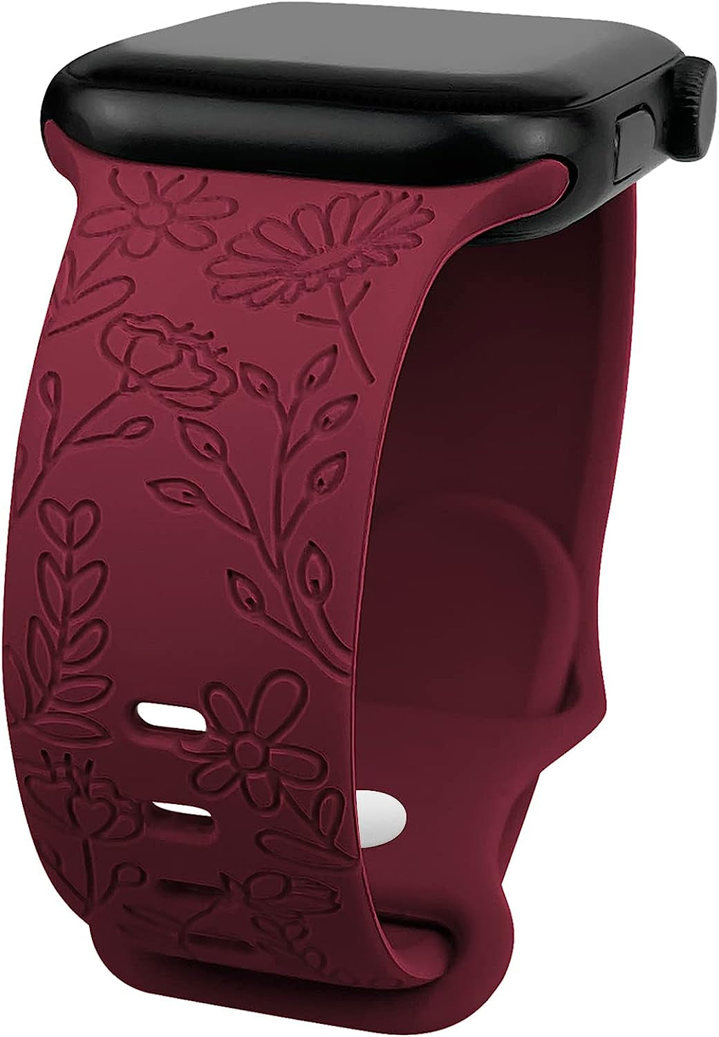 Lyfatz Flower Engraved Bands Compatible with Apple Watch Band 38Mm 40Mm 41Mm 42Mm 44Mm 45Mm 49Mm Women,Floral Laser Soft Silicone Waterproof Sport Band Replacement Wristbands for Iwatch Series 8 7 6 5 4 3 2 1 SE Ultra  Lyfatz Wine 42/44/45/49mmS/M 