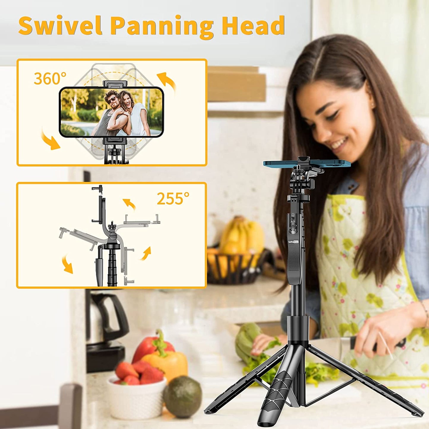 61" Selfie Stick Tripod, All in One Extendable Phone Tripod Stand with Wireless Remote 360° Rotation for Iphone and Android Phone Selfies, Video Recording, Vlogging, Live Streaming, Aluminum  LDP   