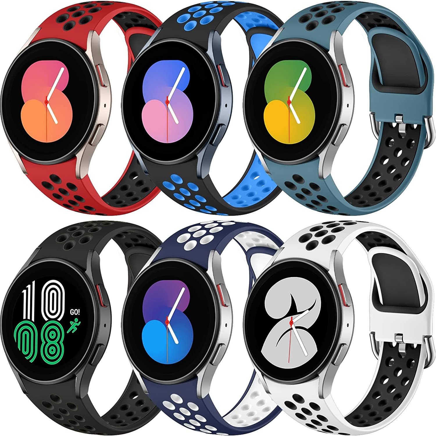 6 PACK No Gap Bands Only Compatible with Samsung Galaxy Watch 5 Band/Galaxy Watch 4 Band 40Mm 44M/Galaxy Watch 5 Pro Band 45Mm/Watch 4 Classic Band, 20Mm Soft Silicone Sport Bands for Women & Men  Xuchangjiansenshangmaoyouxiangongsi   