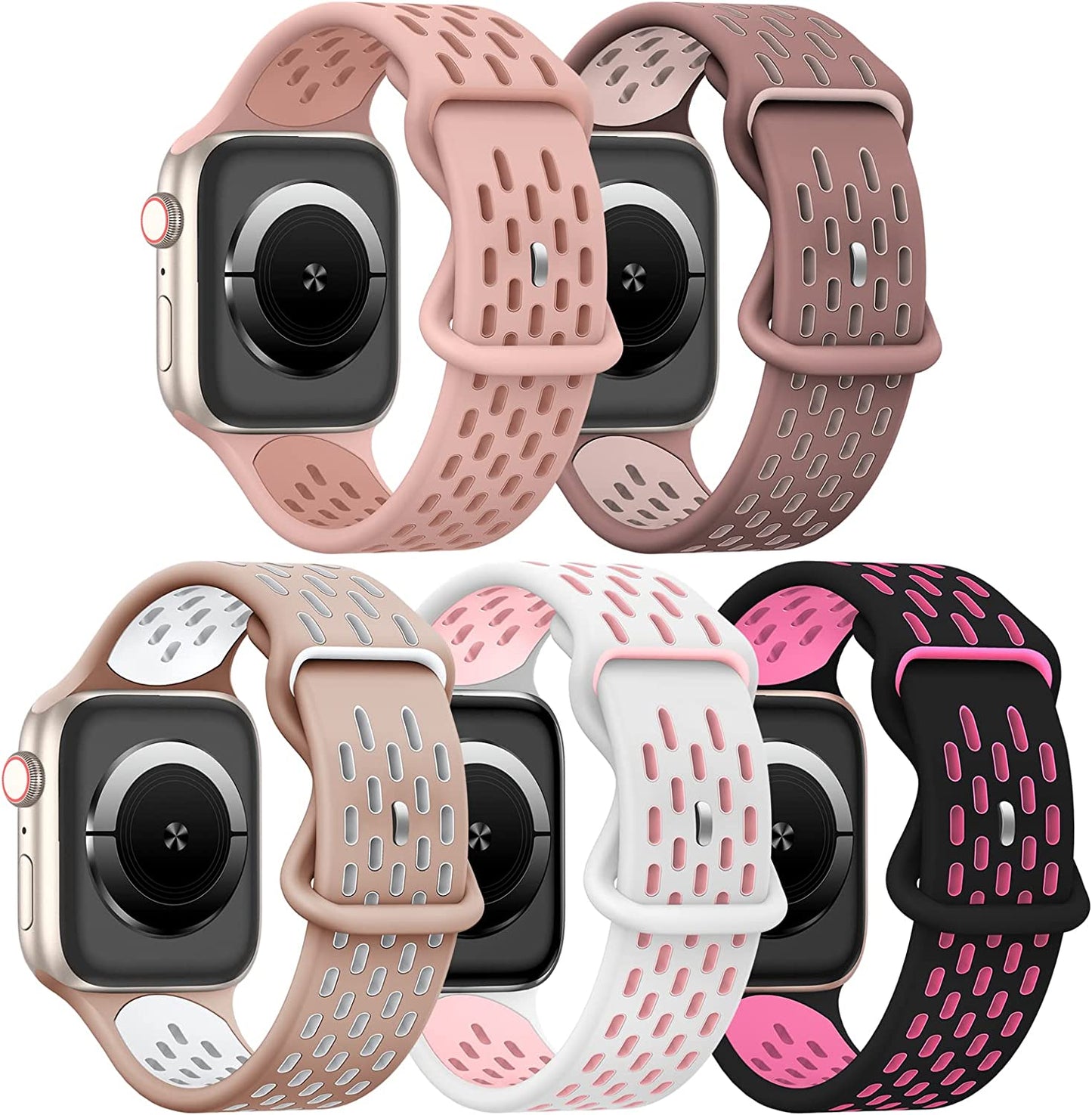 TSAAGAN 5 Pack Sport Silicone Bands Compatible for Apple Watch Band 49Mm 41Mm 45Mm 40Mm 44Mm 38Mm 42Mm, Breathable Strap Replacement Wristband for Iwatch Ultra Series 8/7/SE/6/5/4/3/2/1 Women & Men  TSAAGAN Pinkoxford Rose/Smokeviolet Pink/Milktea White/White Pink/Black Hotpink 38/40/41mm 