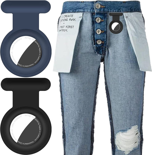 2 Pack Case for Airtag Holder Hidden Pin, Compatible with Air Tag GPS Tracker for Kids, Silicone Anti-Lost Cover for Airtag Invisible Brooch Pins for Child, Elderly, Pet, Clothing(Blackblue)  Cisvax   