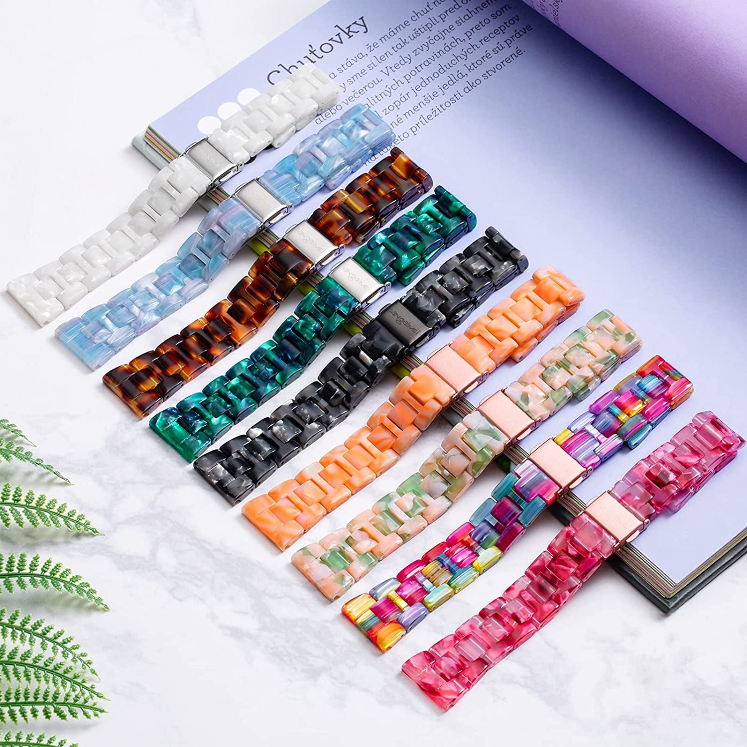 Sangaimei Light Fashion Resin Apple Watch Band with Stainless Steel Buckle Compatible Apple Watch Band 45Mm 44Mm 42Mm 41Mm 40Mm 38Mm Replacement Iwatch Series 8 7 6 5 4 3 2 1 SE for Women Starlight  SaNgaiMEi   