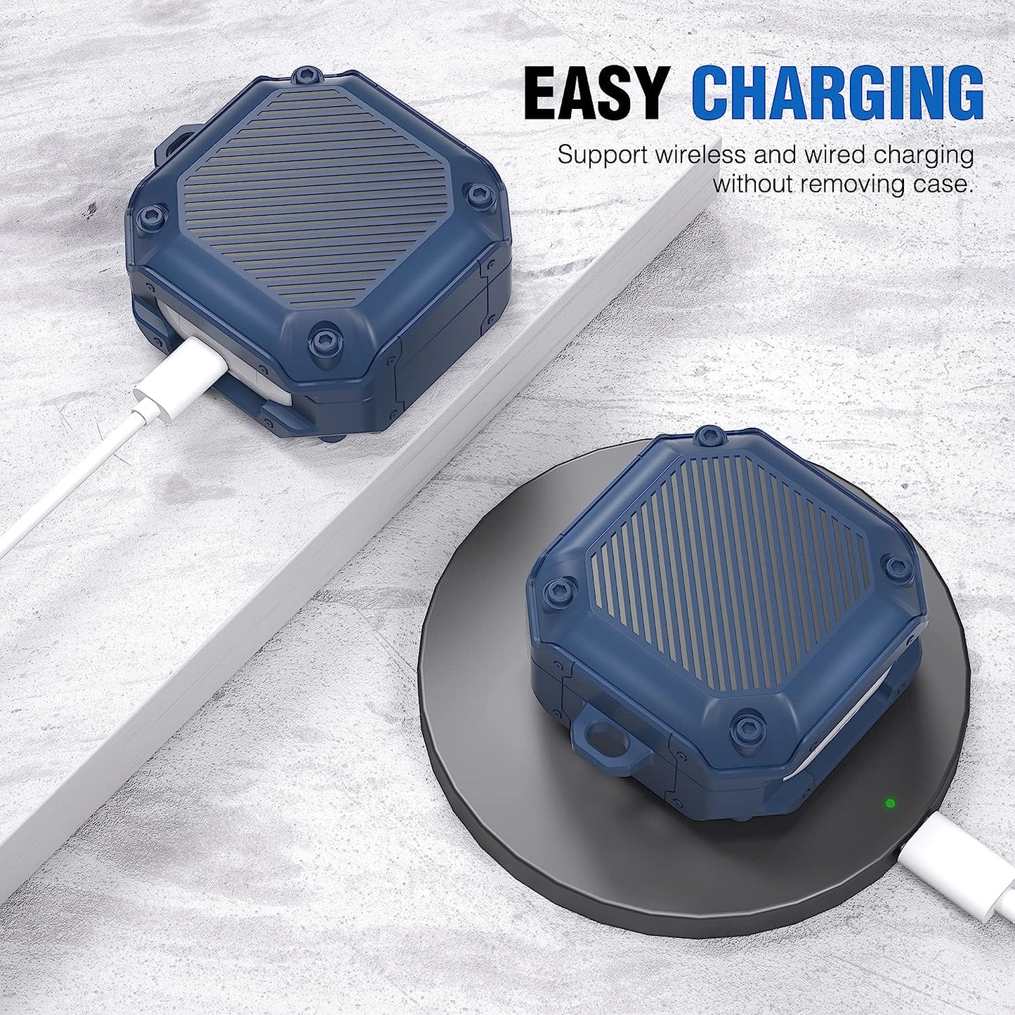 Valkit Compatible Samsung Galaxy Buds 2 Pro Case/Galaxy Buds Pro/2/Live Case Cover, Cool Military Full Body Shockproof Case with Keychain for Men Women Samsung Earbuds Protective Skin, Blue  VKT   