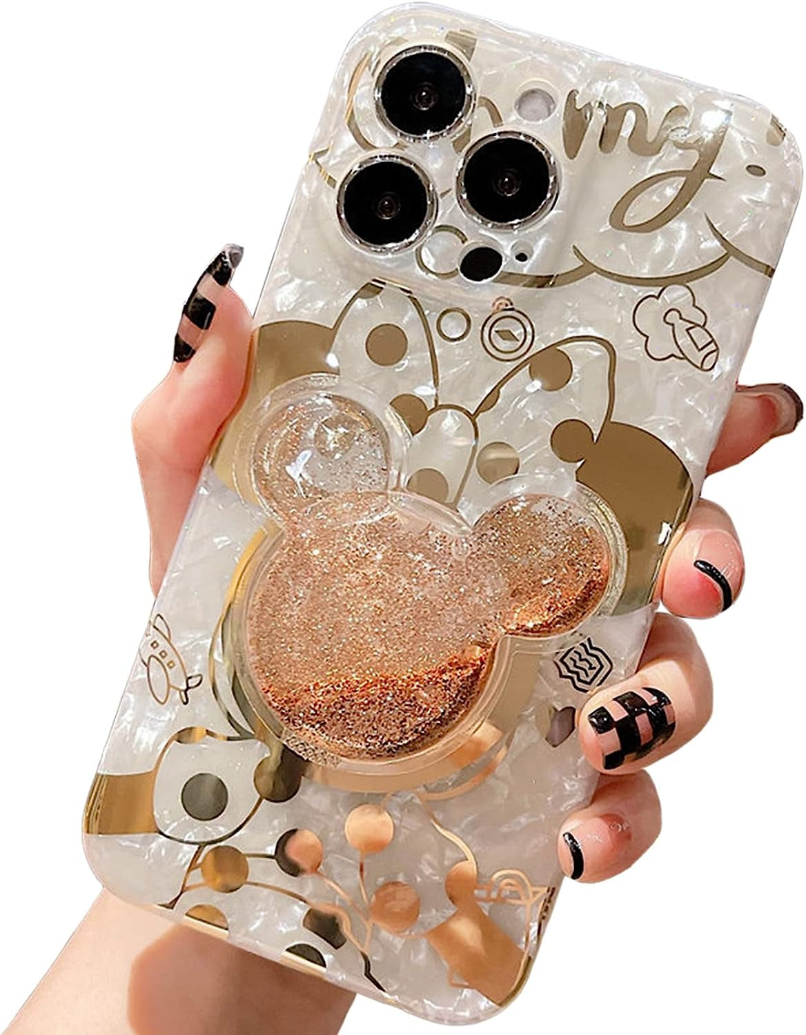 Jerisln Cartoon Case for Iphone 11 Pro Max Cute Golden Minnie Sparkle Bling Cover with Quicksand Holder,Kickstand Soft TPU Shockproof Protective for Women Girls(Iphone 11 Pro Max Minnie 6.5'')  Jerisln   