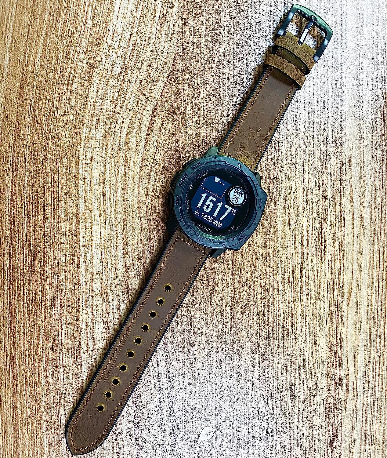 GARTOO Leather Watch Band for Garmin Instinct/Instinct 2 Solar, Soft Genuine Leather with Silicone Sweatproof Wrist Strap for Garmin Instinct Tactical/Tide/Esports/Instinct Solar-Max Wrist 8.1"  GARTOO   