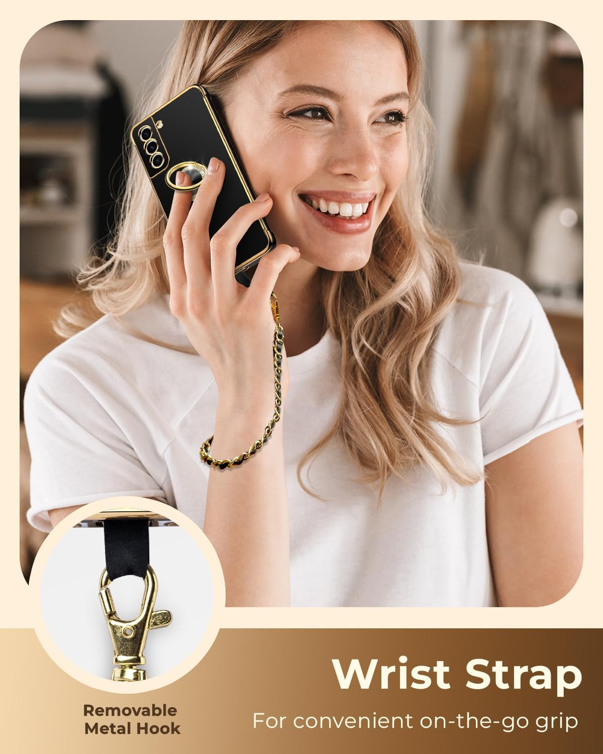 Miss Arts for Samsung Galaxy S21 plus Case, Ring Holder Stand Luxury Bling Electroplated Phone Case with Strap, Cute Soft TPU for Samsung S21 plus Cover for Women Girls, Black  Miss Arts inc   