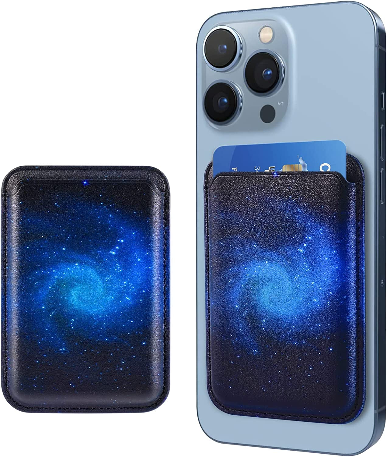 KECC Magsafe Wallet Compatible with Apple Iphone 13 12 Pro Max | Ultra Strong Magnetic Wallet Card Holder Pouch | Italian Leather, Slim, Lightweight (Rainbow Mist)  KECC Blue  