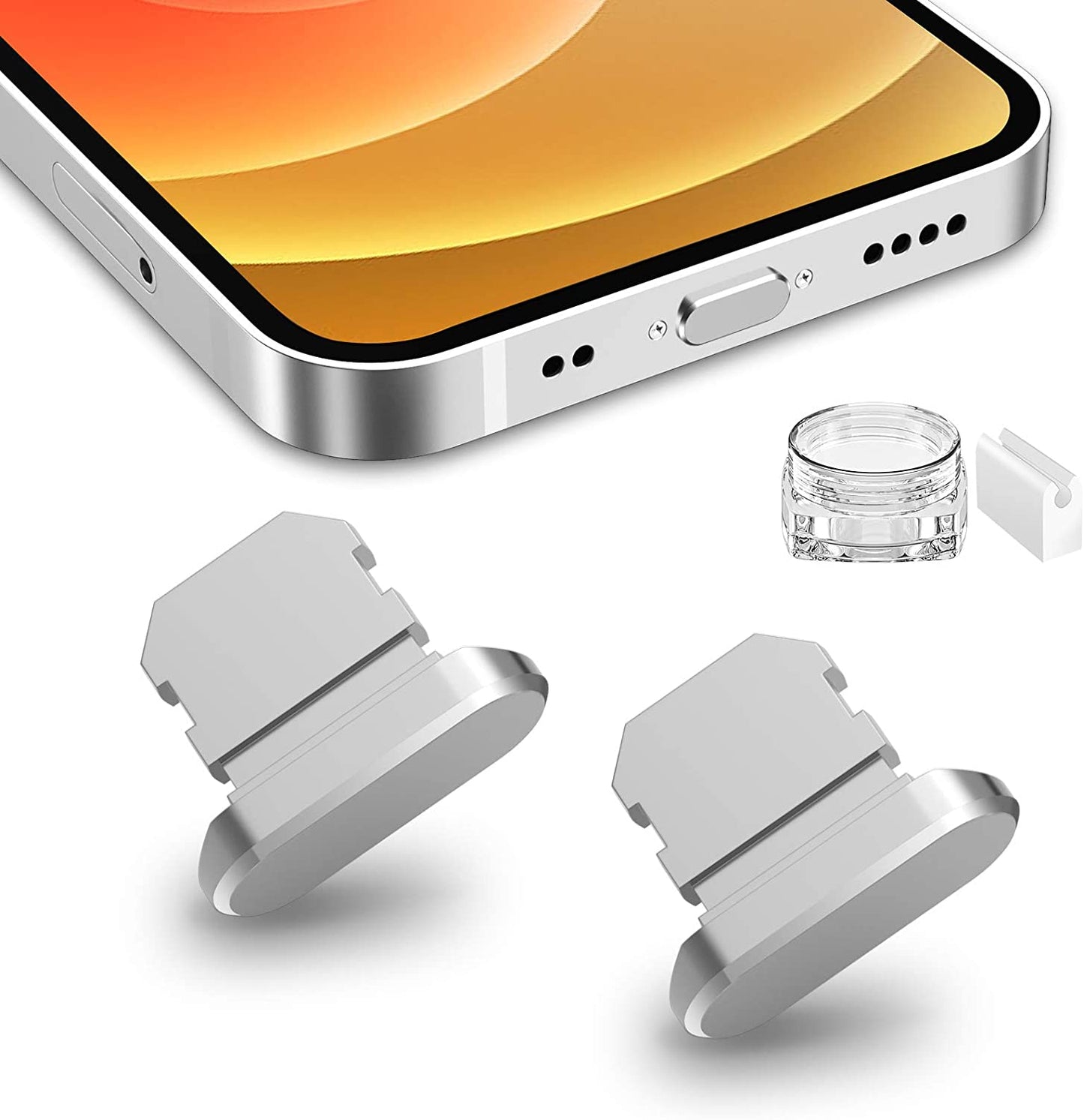 TITACUTE 2 Pack anti Dust Plugs for Iphone 14 Pro Max 13 11 12 Mini Dust Cover 8 Pin Dust Plug + Mini Storage Box Iphone Charging Port Plugs for Iphone Xs XR X 8 7 plus SE Airpods Ipad Mini Air Black  TITACUTE Silver  