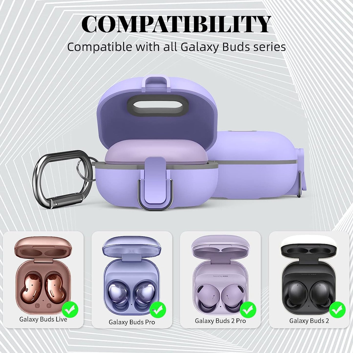 Secure Lock Case for Samsung Galaxy Buds 2 Pro/Galaxy Buds 2/Galaxy Buds Pro/Galaxy Buds Live, WOFRO Shock-Absorbing Protective Cover TPU Hard Shell with Lanyard and Keychain[One-Click Pop] (Purple)  WOFRO   