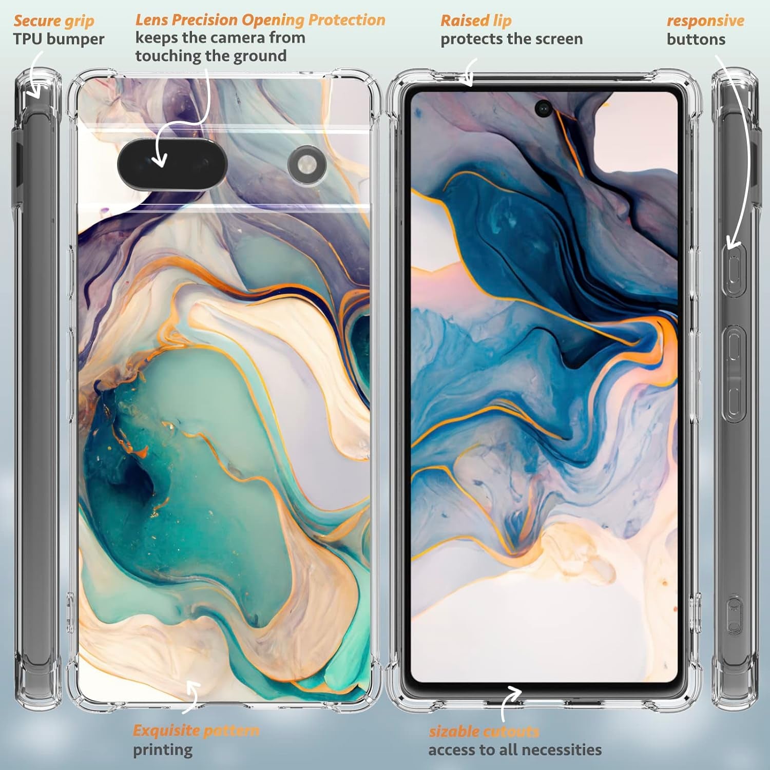 CLATUK for Google Pixel 8 Case with Screen Protector, [Marble Slim]+[Anti-Drop Shockproof Protective] Soft TPU Women Stylish Pixel 8 Phone Covers 2023 6.17 Inch (Alpine Lake)  CLATUK   