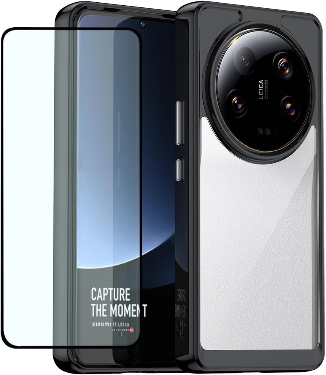 DFTCVBN Phone Case for Xiaomi 13 Ultra Case, Mi 13 Ultra 2304FPN6DC Case with HD Screen Protector, Soft Bumper with Clear Crystal PC Hard Back Shockproof Cover Cases for Xiaomi Mi 13 Ultra 5G Clear  DFTCVBN Black  