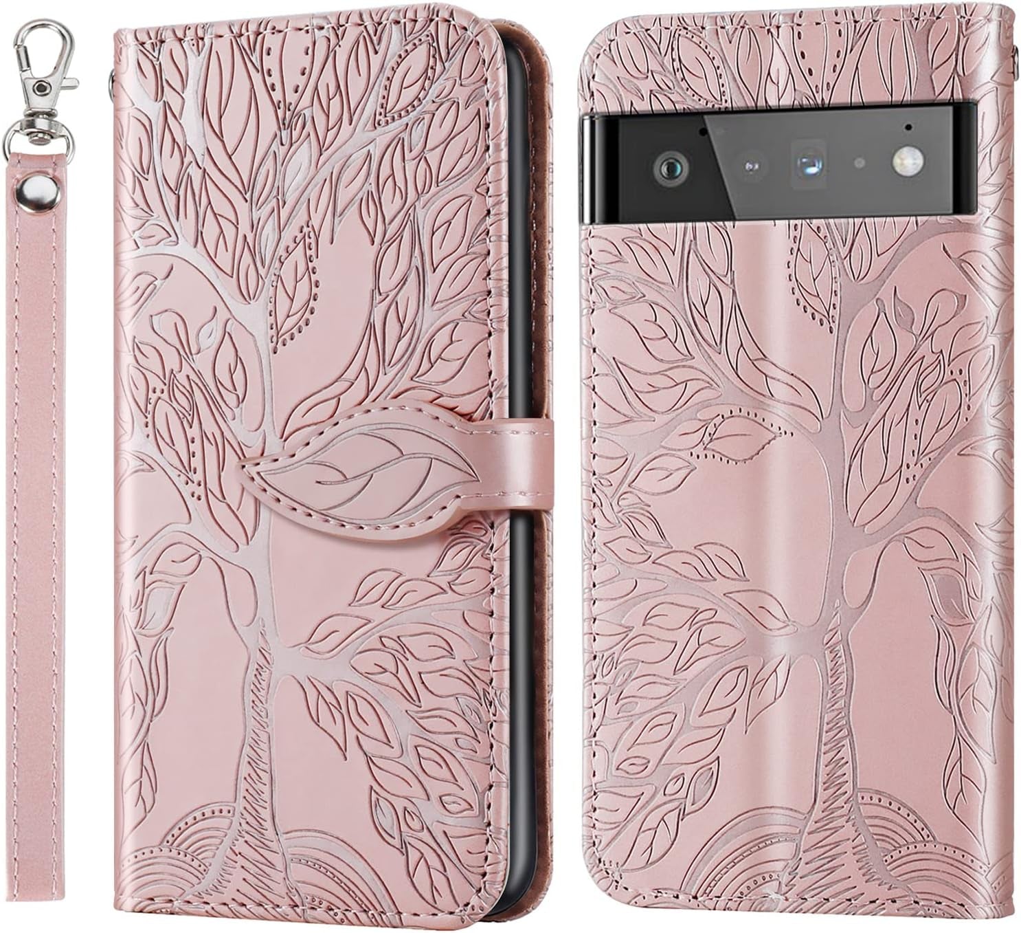 Varohix Google Pixel 6 Wallet Case with Card Holder/Slot,Pu Leather Folio Flip Shell [Kickstand][Magnetic Closure][Wrist Strap] Shockproof Cover Fit Google Pixel 6(6.4''),Brown  Varohix Rose Gold Google Pixel 6(6.4 Inch) 