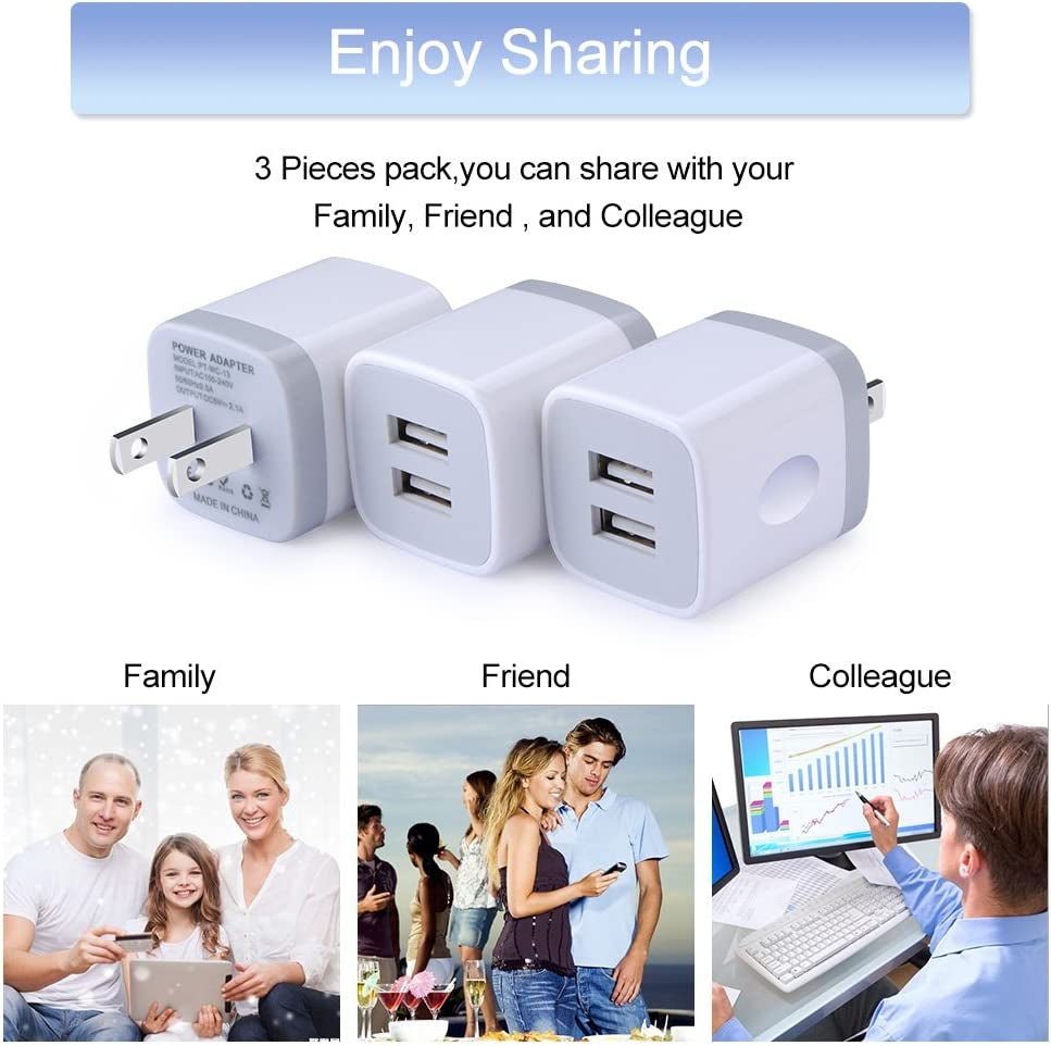 USB Wall Charger, Charging Adapter 3Pack 2.1A Dual Port USB Wall Charging Plug Block Head Box Travel Charger Cube Compatible Iphone 14 13 12 11 Pro Max XS XR X 8 7 Plus,Ipad,Ipod,Samsung,Android Phone  Shenzhen Putuo Technology Co., Ltd   