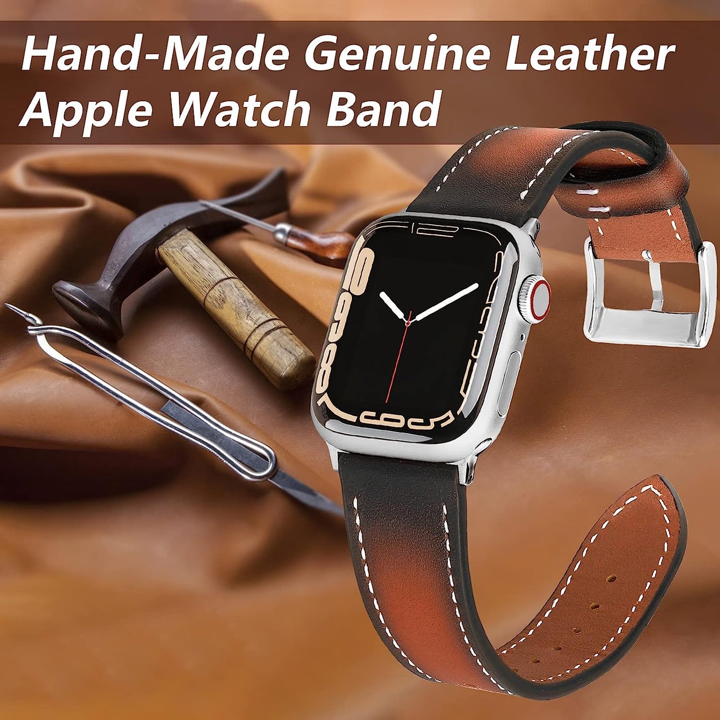 Deeplus Compatible with Apple Watch Band, Genuine Leather Bands 41Mm 40Mm 38Mm 45Mm 44Mm 42Mm Retro Replacement Strap for Iwatch SE Series 7 6 5 4 3 2 1  deeplus   