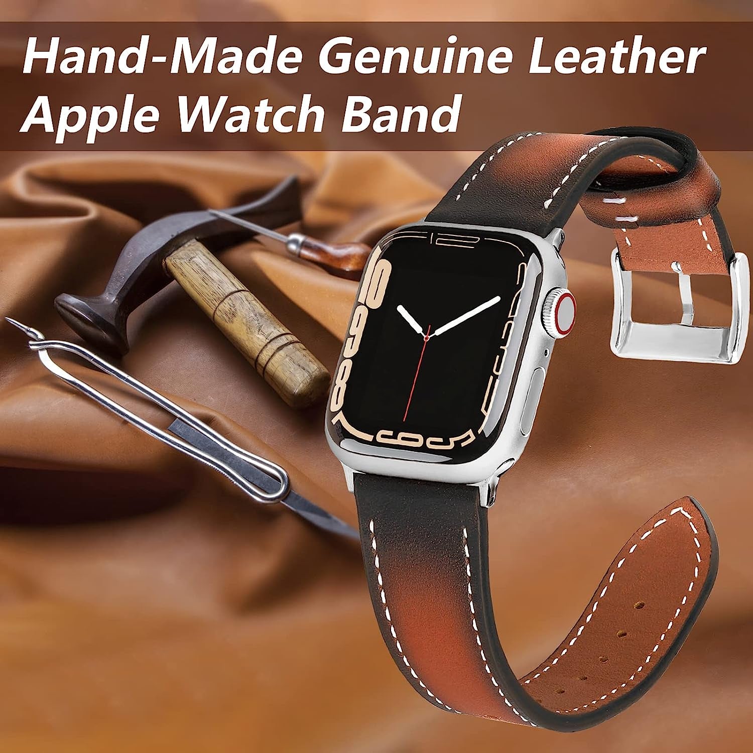 Deeplus Compatible with Apple Watch Band, Genuine Leather Bands 41Mm 40Mm 38Mm 45Mm 44Mm 42Mm Retro Replacement Strap for Iwatch SE Series 7 6 5 4 3 2 1  deeplus   