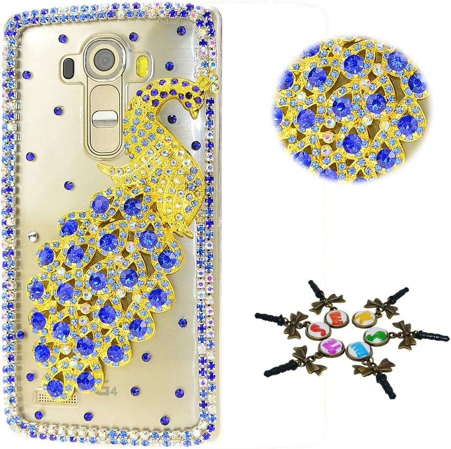 STENES LG G7 Case, LG G7 Thinq Case - STYLISH - 100+ Bling Crystal - 3D Handmade Bling Heart Pendant Butterfly Flowers Design Protective Cover Case for LG G7 Thinq - Colorful  STENES Pretty Peacock / Blue  