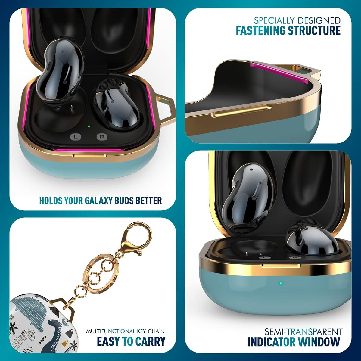 Wenew Case for Galaxy Buds 2 Pro/Galaxy Buds Pro/Galaxy Buds 2 / Galaxy Buds Live, Cute Pattern Hard Shell with Clip for Women Men Girls Kids (Cute Dino)  wenew   