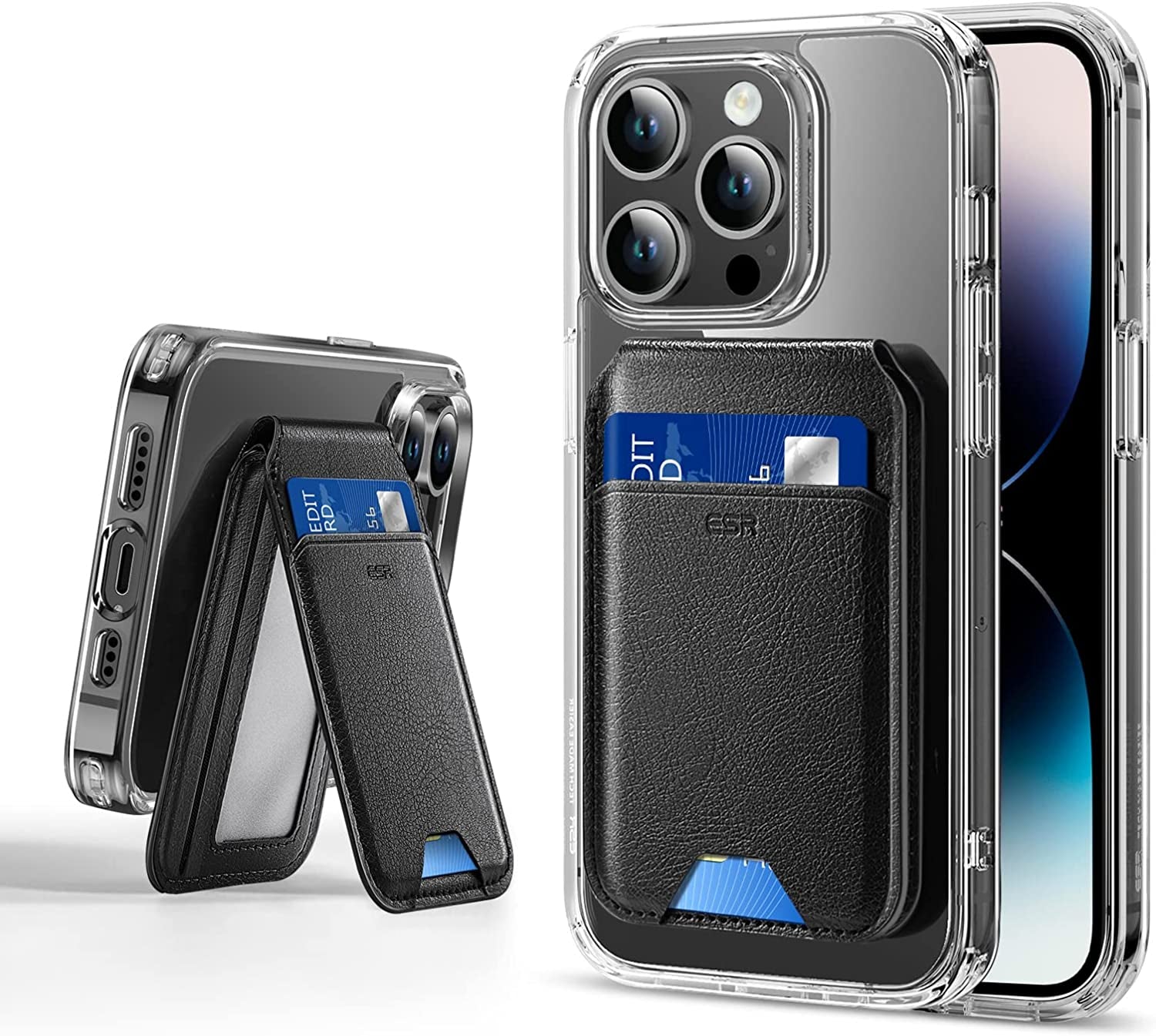 ESR Halolock Magsafe Wallet and Clear Case Set, Compatible with Iphone 14 Pro Case, Black Detachable Magsafe Wallet with Adjustable Stand, 3-Card Holder, Military-Grade Protection  ESR   