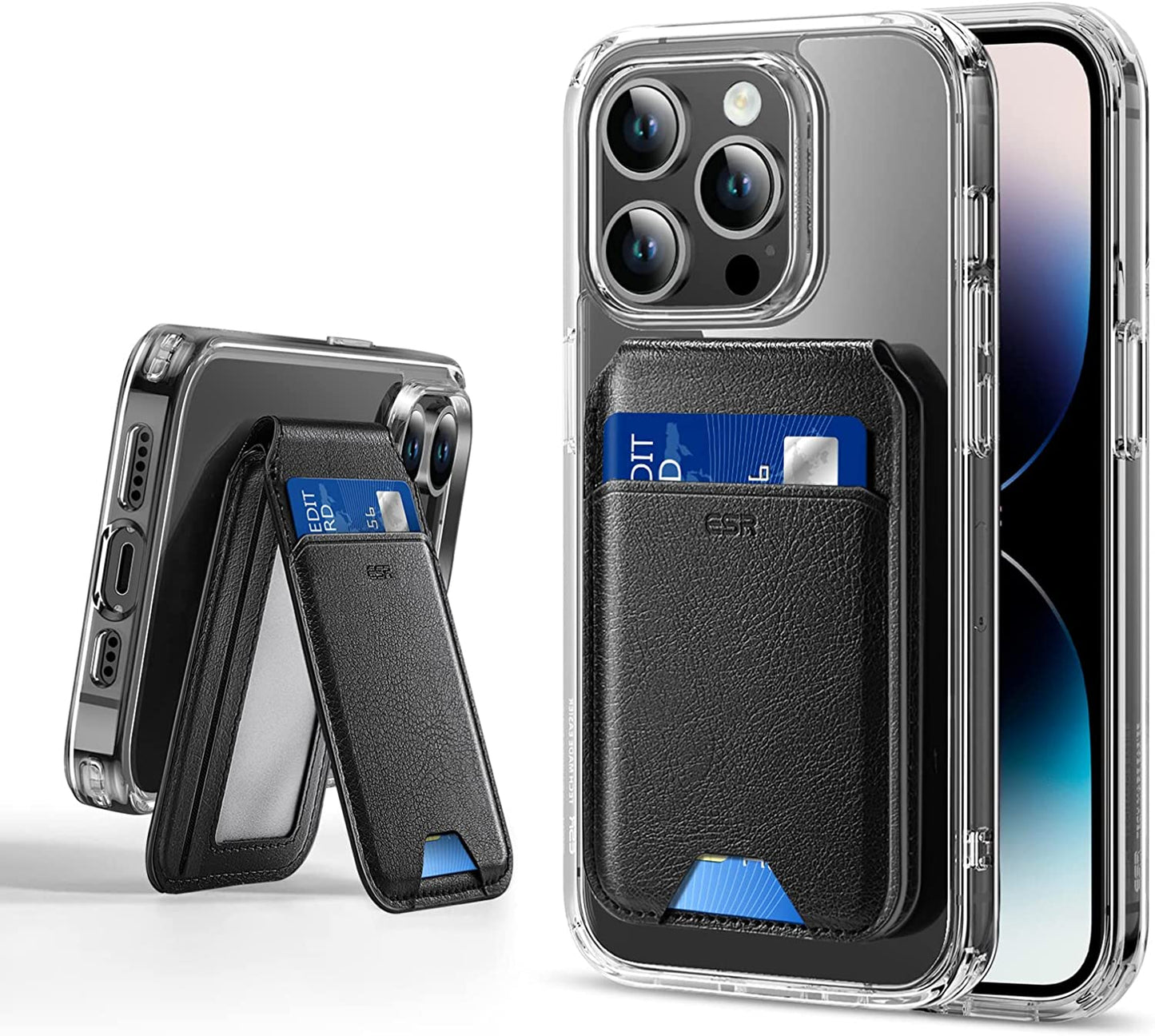 ESR Halolock Magsafe Wallet and Clear Case Set, Compatible with Iphone 14 Pro Max Case, Black Detachable Magsafe Wallet with Adjustable Stand, 3-Card Holder, Military-Grade Protection  ESR   