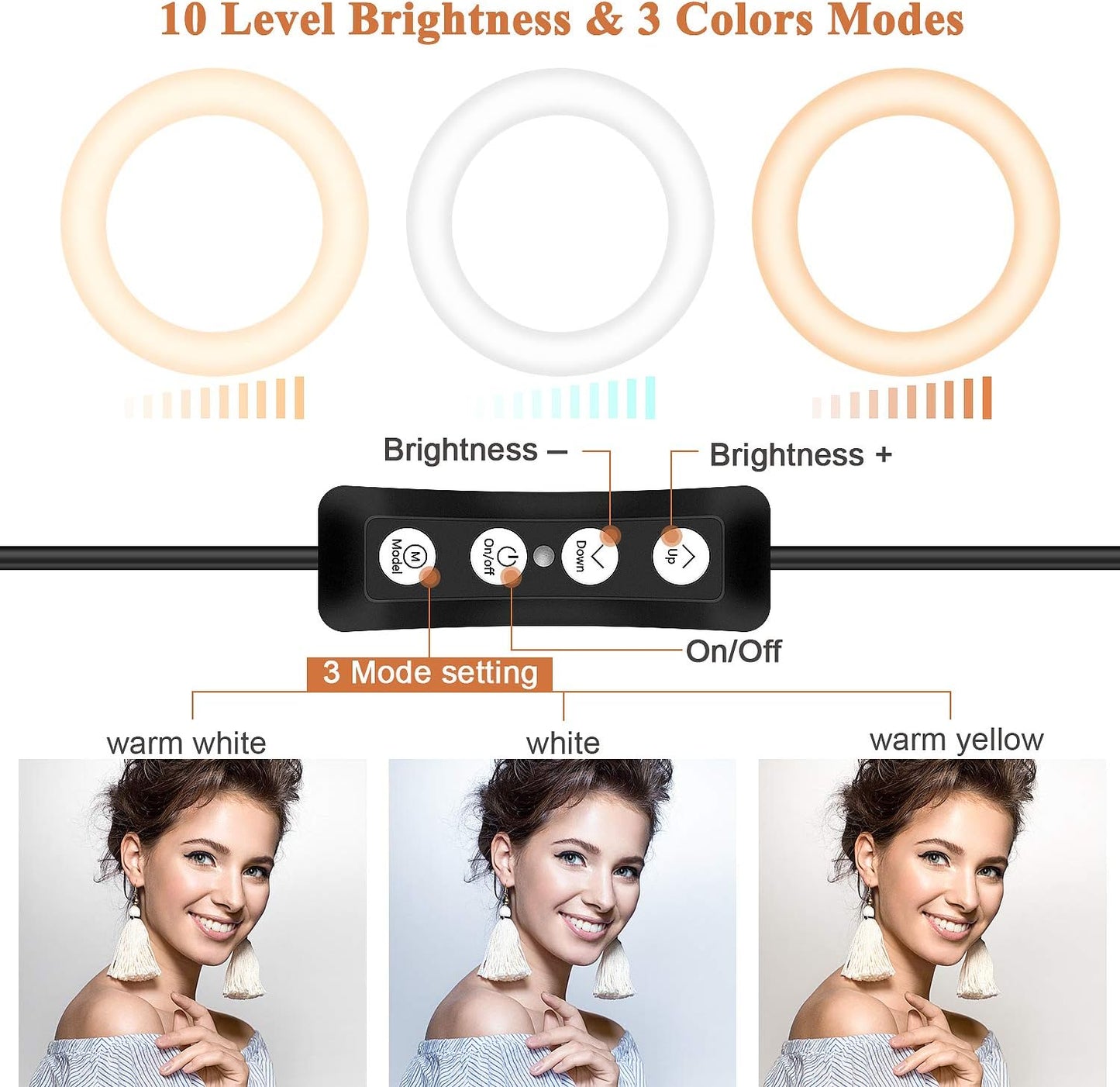 8'' Ring Light with Tripod Stand & Phone Holder for Selfie, Makeup,Live Streaming & Youtube Video,3 Light Modes and 10 Brightness Level,Dimmable Desk Makeup Ring Light  TBJSM   