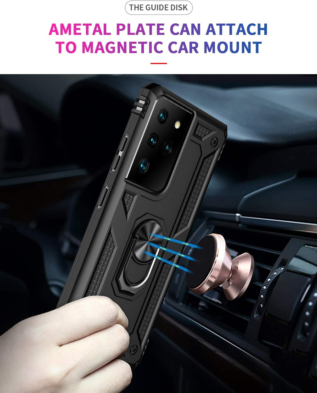 Samsung Galaxy S21 Ultra 5G Case with HD Screen Protectors, Androgate Military-Grade Metal Ring Holder Kickstand 15Ft Drop Tested Shockproof Cover Case for Samsung Galaxy S21 Ultra Black  E&M Tek   