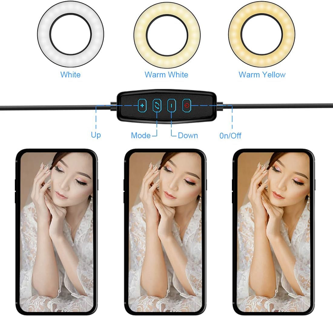 DAVID ROCCO Selfie Ring Light with Flexible Goose Neck Phone Clip 3 Light Modes and 10 Brightness LED Ring Light Compatible with Smart Phone for Youtube, Facebook, Live Stream, Makeup  Shenggetu   