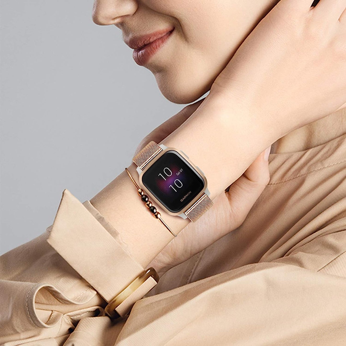 Trumirr Band for Garmin Venu / Venu Sq / Venu Sq 2 Smart Watch, Mesh Woven Stainless Steel Watchband Women Strap for Garmin Venu / Venu Sq / Sq Music Smartwatch  TRUMiRR   