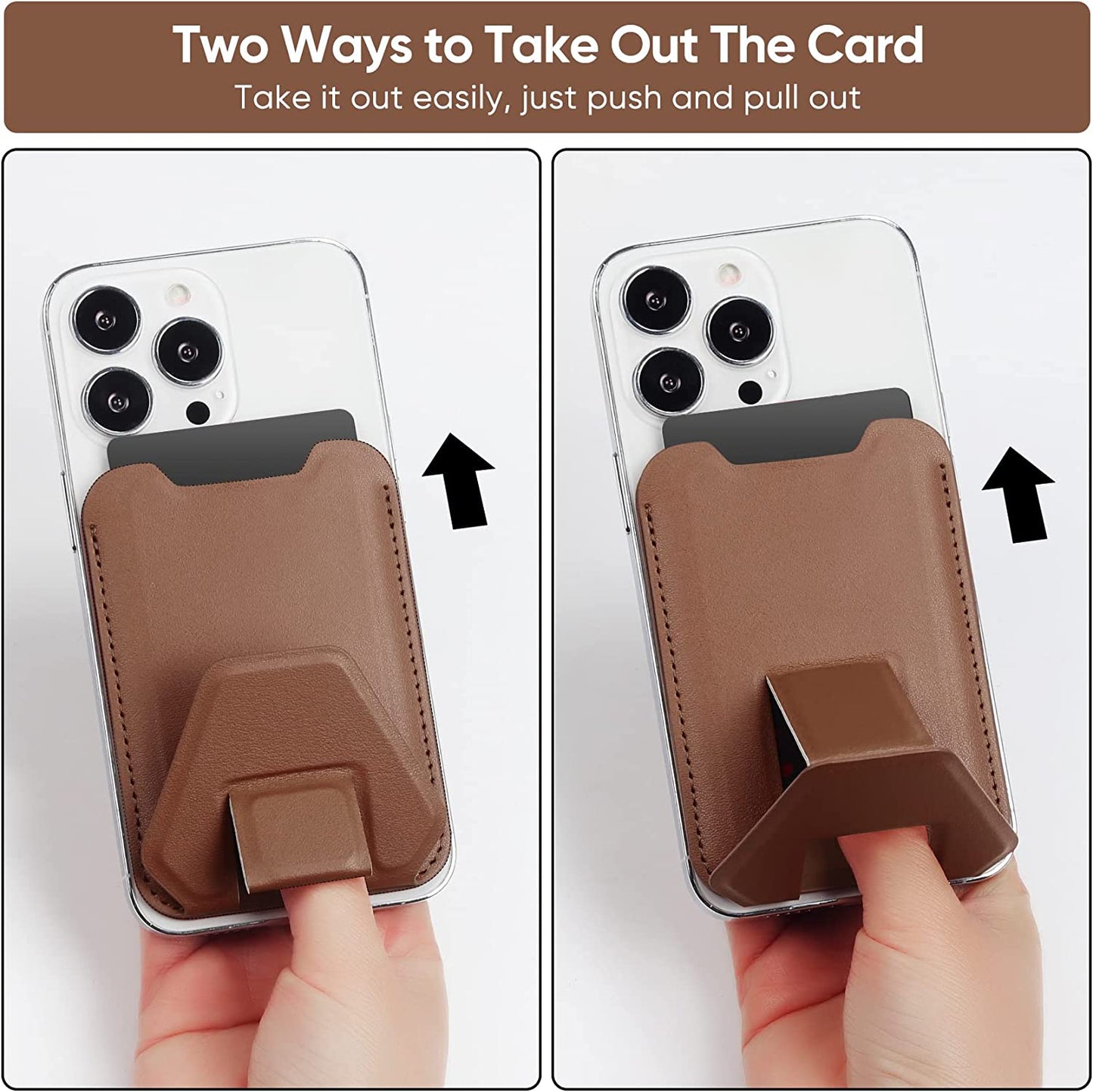 Magnetic Card Wallet Holder for Apple Magsafe, Magnetic Stand Card Holder Compatible Iphone 12 Pro|Max Iphone 13 Pro|Max Magsafe Wallet, Mag Safe Leather Wallet for Iphone 13 Iphone 12 Series, Brown  TopMade   