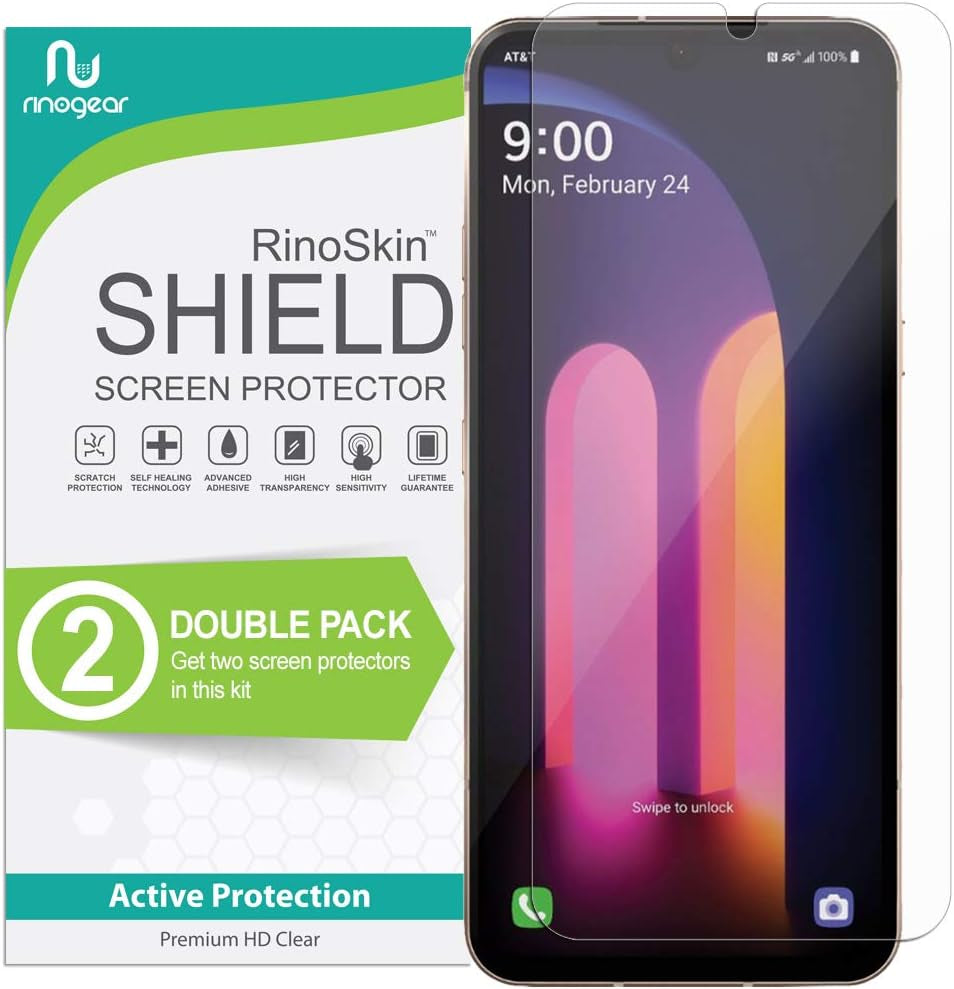 Rinogear (2-Pack Screen Protector for LG V30, V30S Thinq, V30S+ Thinq, V35 Thinq (6" - Inch) Screen Protector Case Friendly Accessories Flexible Full Coverage Clear TPU Film  RinoGear 6.8" Inch  