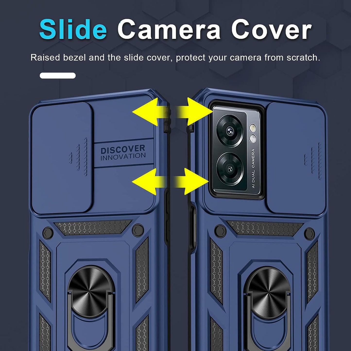 Janmitta Oneplus Nord N300 5G Case Built in Slide Camera Lens Cover and Screen Protector,Heavy Duty Shockproof Full Body Protective Phone Cover,Built in Finger Ring Stable Holder Kickstand,2022 Blue  Janmitta   