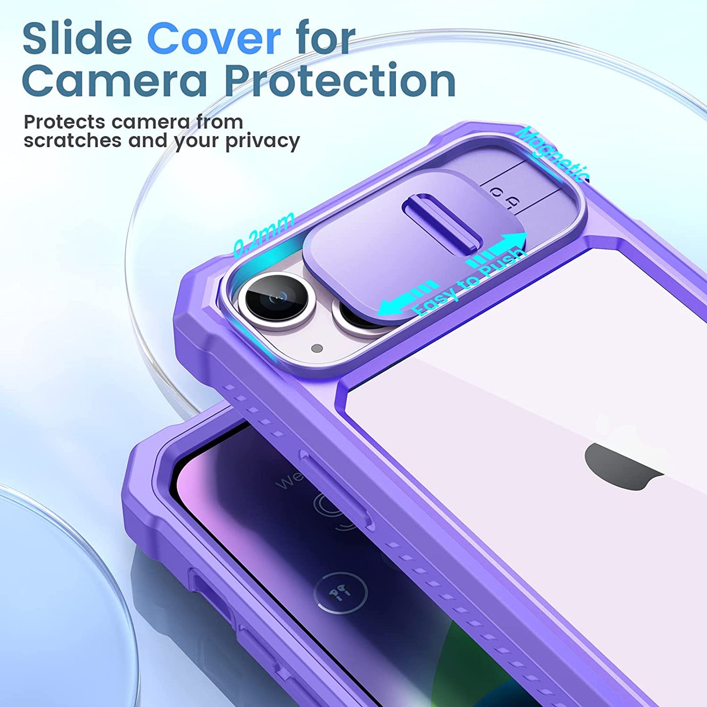 Ruky for Iphone 14 plus Case with Slide Camera Cover, Iphone 14 plus Case [Built-In Screen Protector], Full Body Case Heavy Duty Protection Shockproof Cover Girls Women for Iphone 14 plus 6.7", Purple  Ruky   