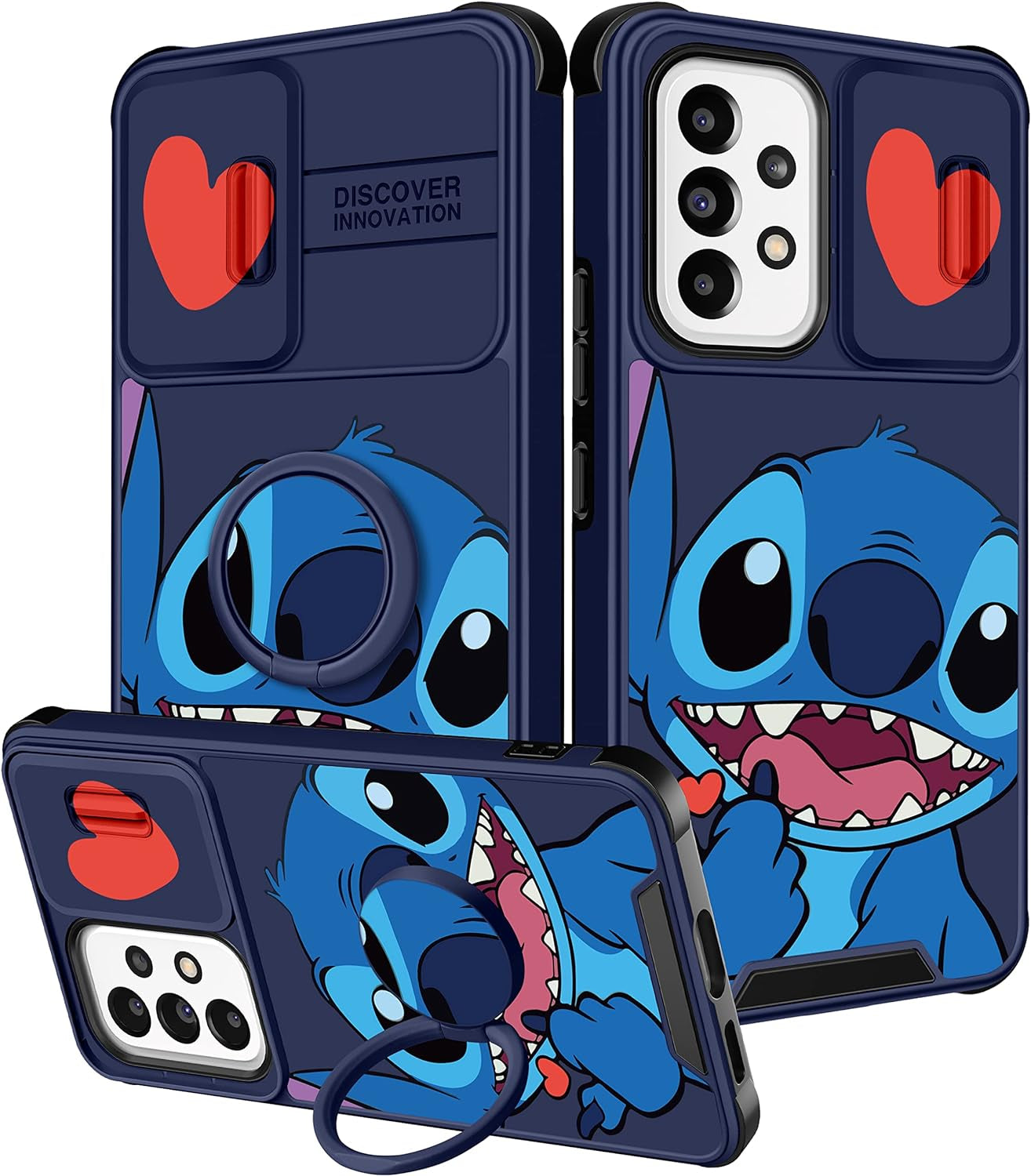 Oqpa for Samsung Galaxy A53 5G Case Cute Cartoon for Women Girly Girls Boys Kids Kawaii Funny Samsung A53 Phone Case Cover with Camera Cover+Ring Holder for Galaxy A53 5G, Happy Miki  meitong2020 1-Heart Stit  