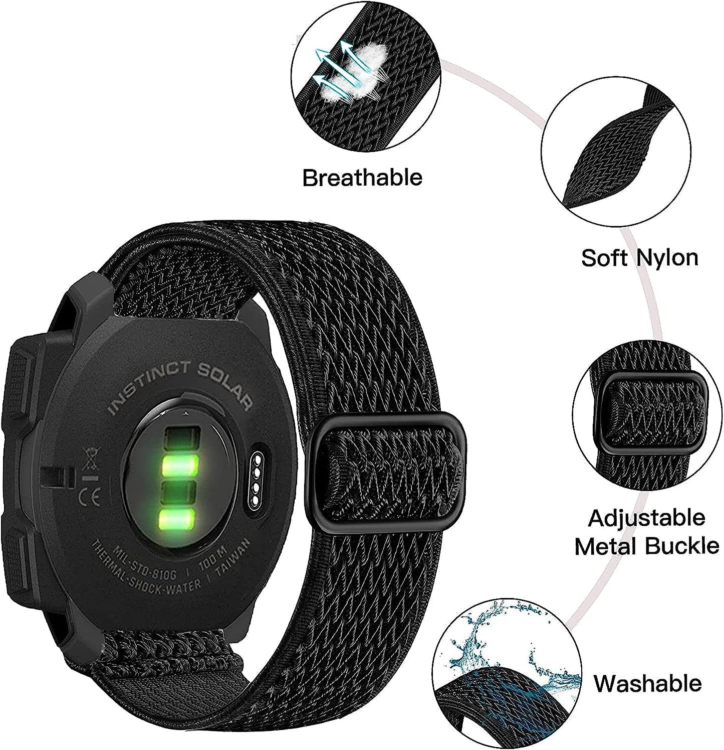 Olytop Elastic Watch Bands for Garmin Instinct/2 Solar, 22Mm Soft Stretchy Nylon Ultra-Light Wristband Replacement Strap Men Women for Garmin Instinct Tactical/Esports/Solar/Tide Smartwatch  Olytop   