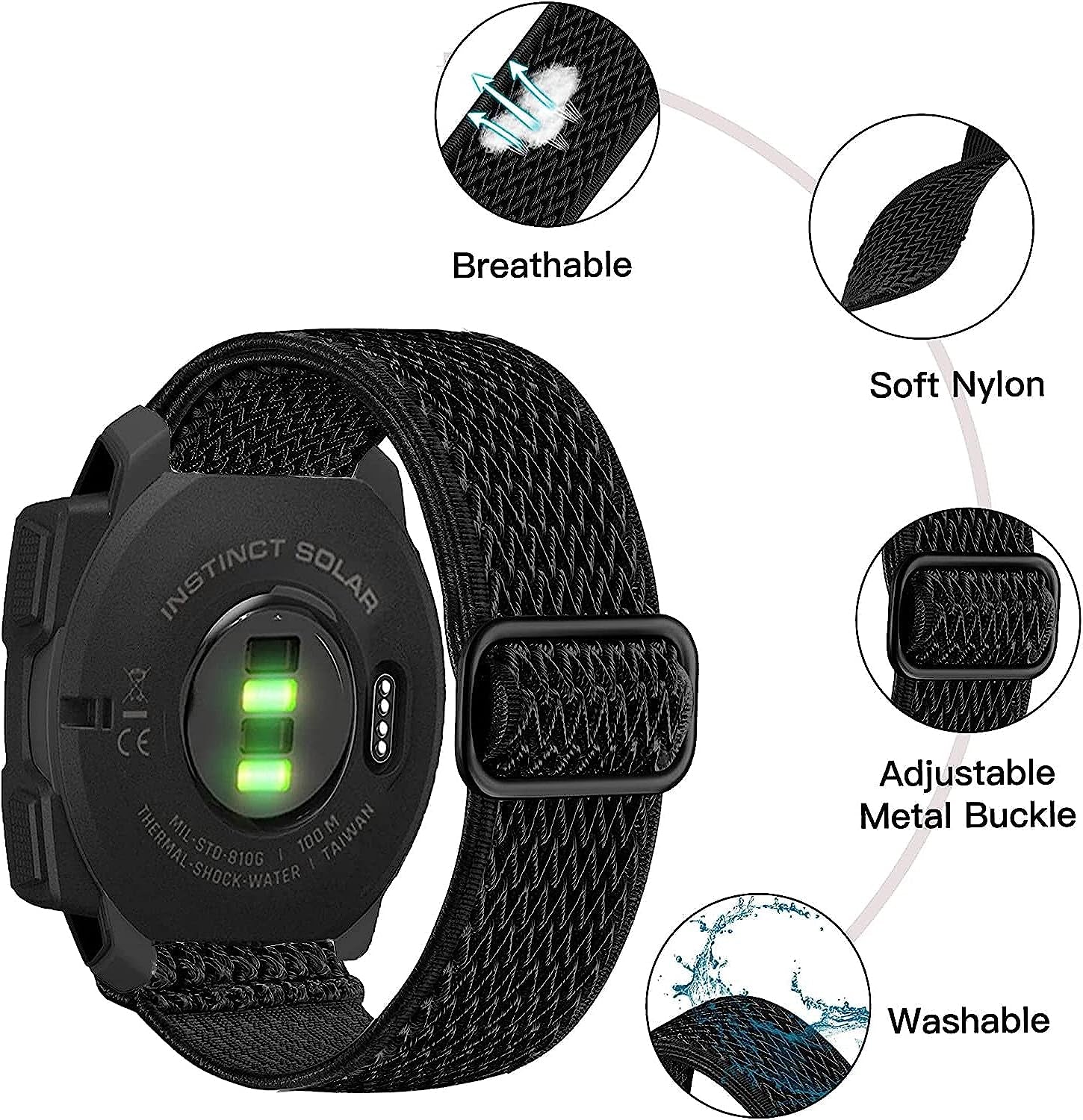 Olytop Elastic Watch Bands for Garmin Instinct/2 Solar, 22Mm Soft Stretchy Nylon Ultra-Light Wristband Replacement Strap Men Women for Garmin Instinct Tactical/Esports/Solar/Tide Smartwatch  Olytop   