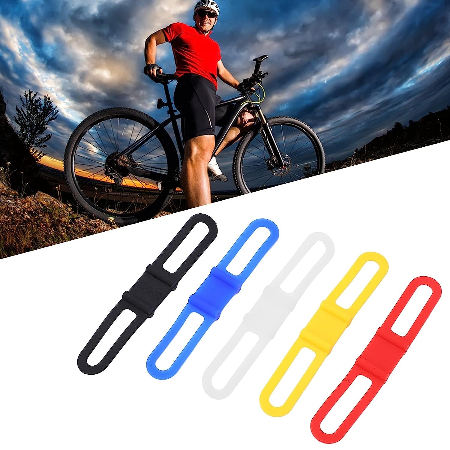Bike Silicone Band, Bright Color Flashlight Handlebar Mount Band Multi Purpose anti Slip Soft 5Pcs for Folding Bike  Tgoon   