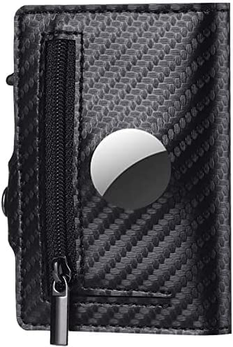 TNE Airtag Wallet Genuine Leather Credit Card Money Holder for Men | RFID Blocking | Automatic Popup Mini Aluminum Bifold Slim Zipper Coin Pocket Airtag Case Mens Wallets Air Tag Cover (Blue)  Thepricesright4u Carbon Fiber  