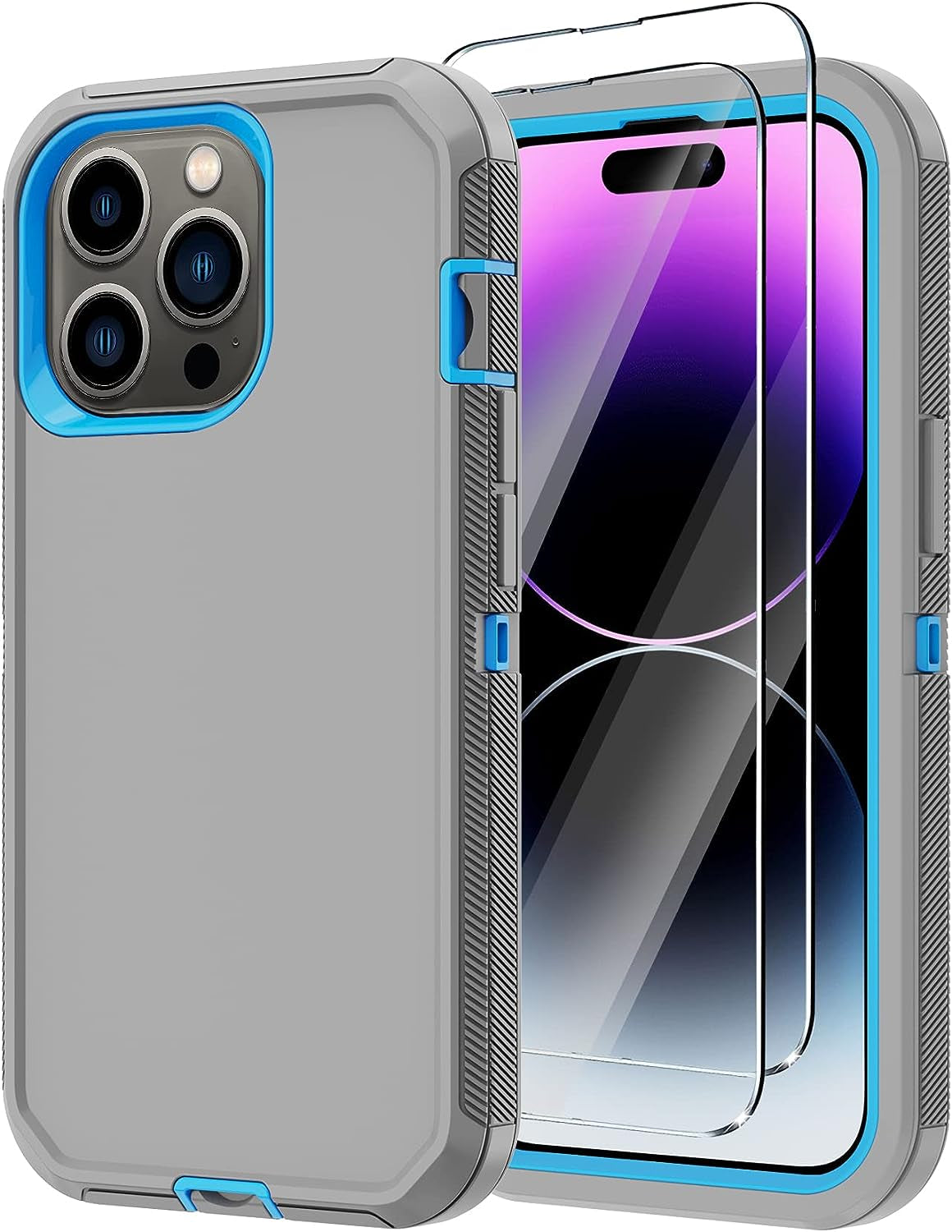 Annymall for Iphone 14 Pro Max Clear Case with 2 Screen Protector,Heavy Duty Shockproof Drop Protection Phone Cover Rugged Durable Full Body Bumper Hard Case for Apple Iphone 14 Pro Max (Black/Clear)  Annymall Gray/Dark Blue  