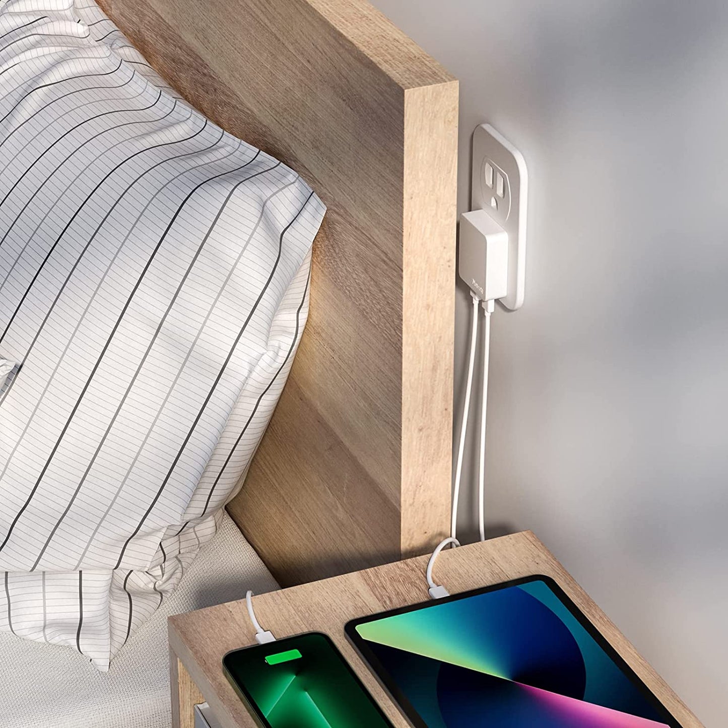 Nekmit Dual Port Ultra Thin Flat USB Wall Charger with Smart IC, White  Nekmit Compact   