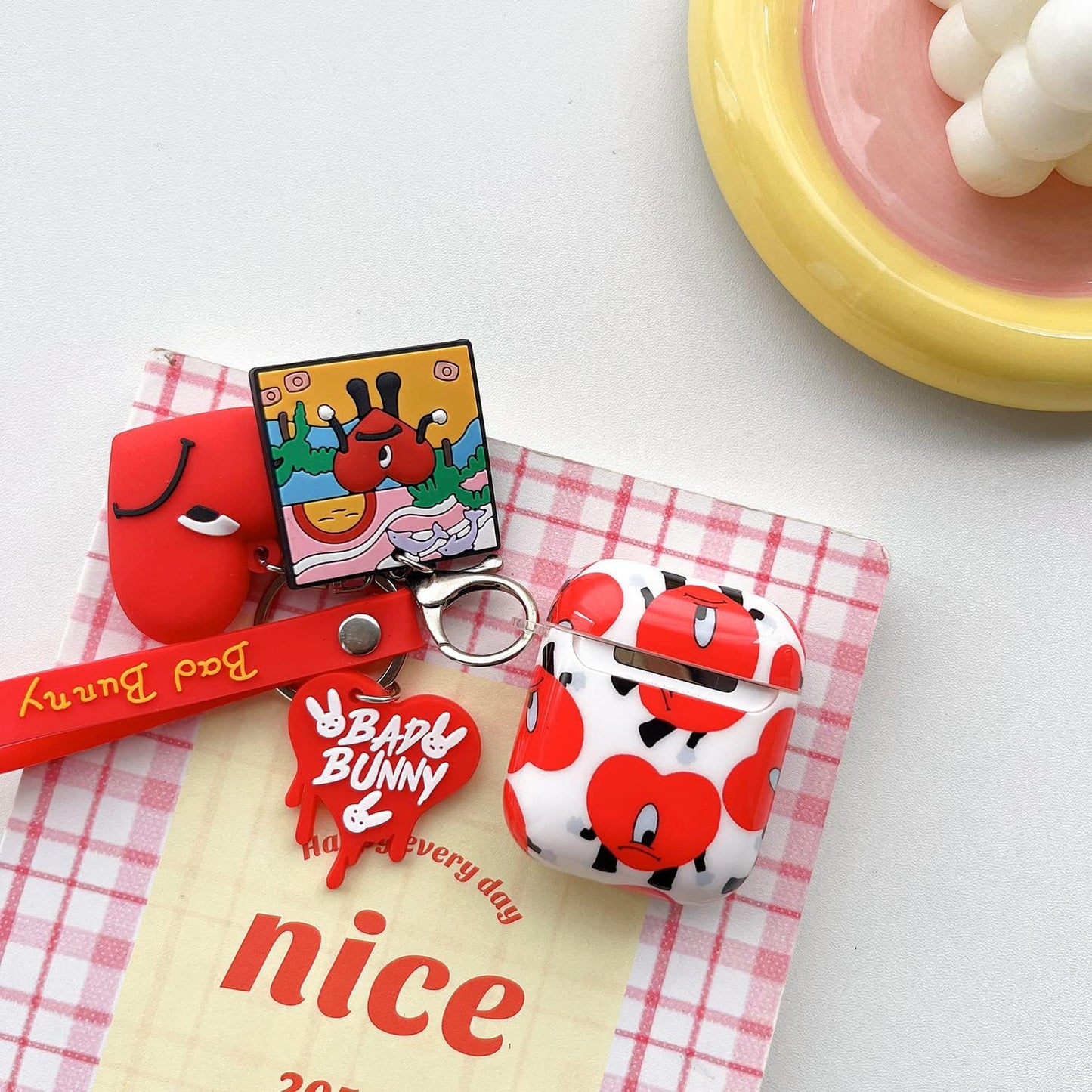 Cute Airpod 1/2 IMD Case,3D Fashion Popular Cool Bad Bunny TPU Headphone Case,Airpods 1/2 Generation with 3D Cartoon Key Chain Soft Skin Case (For Airpods 1/2)  TXSPYYHQFZC   