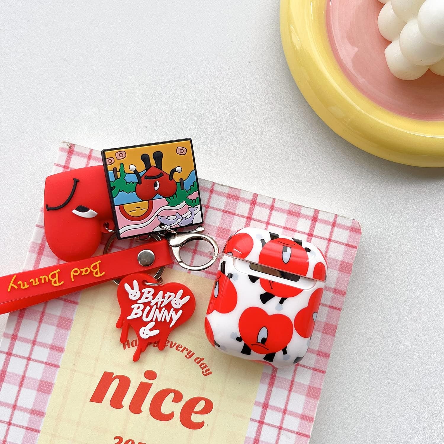 Cute Airpod 1/2 IMD Case,3D Fashion Popular Cool Bad Bunny TPU Headphone Case,Airpods 1/2 Generation with 3D Cartoon Key Chain Soft Skin Case (For Airpods 1/2)  TXSPYYHQFZC   