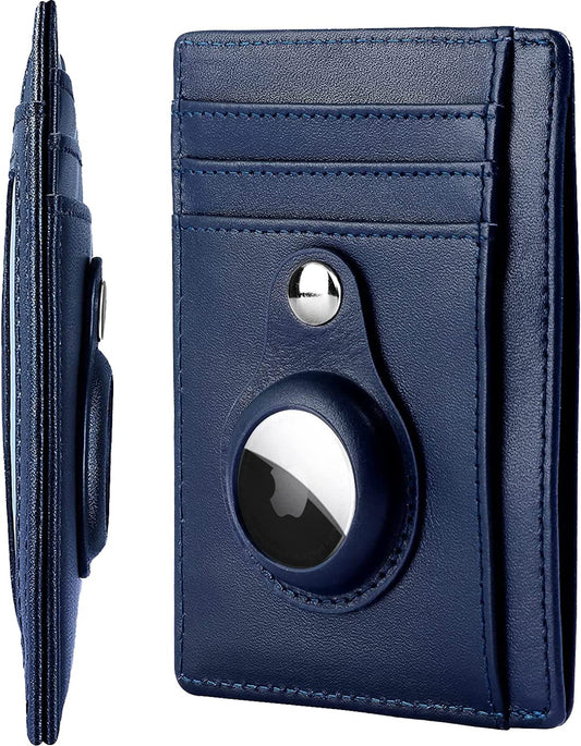 Markh Sports Slim Airtag Wallet for Men & Women Markh Front Pocket Minimalist Airtag Wallet with Airtag Holder Leather Smart Credit Card Case Holder Wallet for Air Tag (Blue)  Markh Sports   